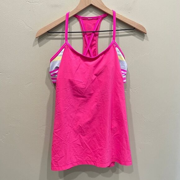 Lululemon Amped Tank Top Raspberry Glo Light Groovy Multi Stripe Cross - Picture 1 of 7